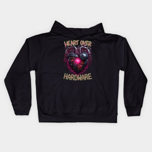 Heart Over Hardware, Neon Retrofuturistic Cyberpunk Heart Kids Hoodie